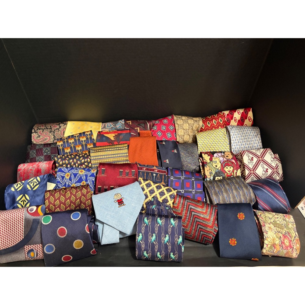 Lot Of 37 Mens Neckties Multicolor Mix Disney Peanuts Craft Repurpose Wholesale
